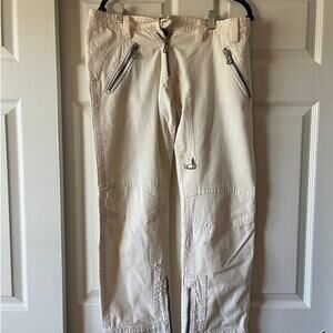 DSquared2 White Cargo Pants Front and Back Zip Silver Detail